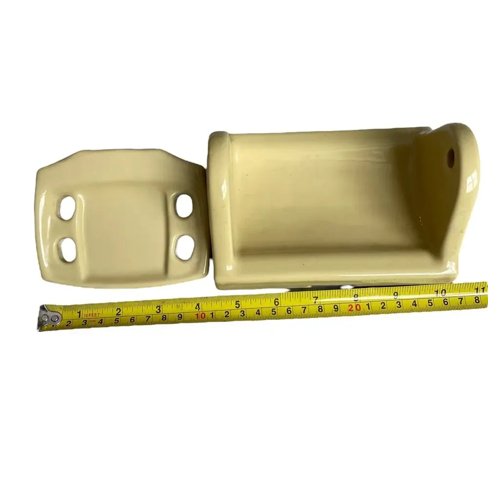 Vintage Porcelain Bathroom Fixtures Yellow Toothbrush Mount Toilet Paper MCM